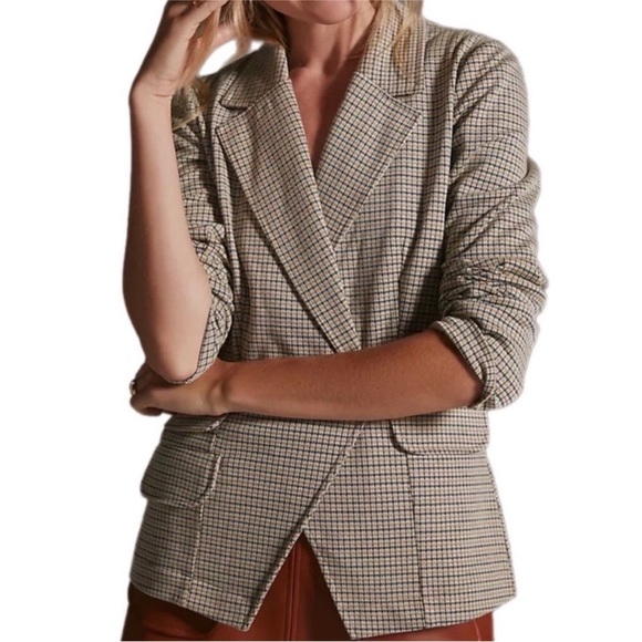 MAEVE Anthropologie Collegiate Knit Blazer Jacket Houndstooth Size S Work Casual - Picture 5 of 11